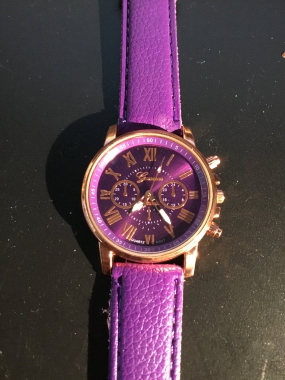 GENEVA Ladies Watch Purple/ROSE GOLD== Faux Chronograph== New Battery==NICE